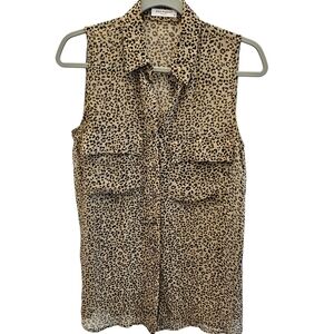 Equipment Femme Sheer Animal Print Button Front Blouse